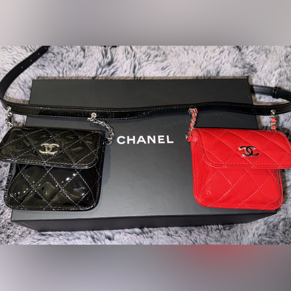 100% Authentic CHANEL Quilted Black and Red Belt Bag